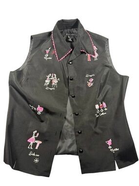 Vintage 90s SILKLAND Embroidered Silk Cocktail Top - Pink Scallop Trim - Sz 4